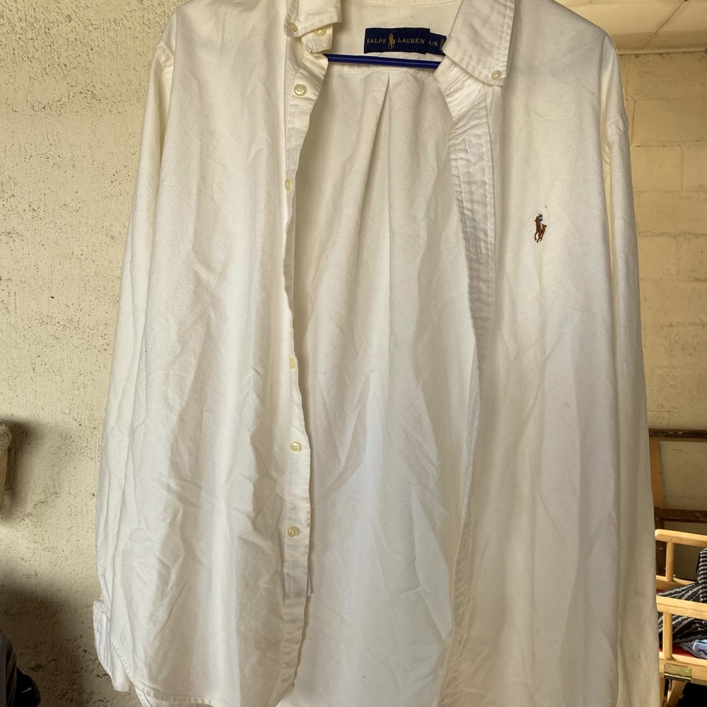 Men’s white Ralph Lauren button down dress shirt sz lg